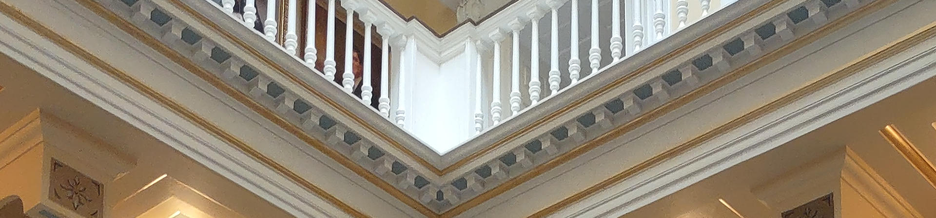 A macro photograph of the ceiling of the Virginia State Capitol Rotunda